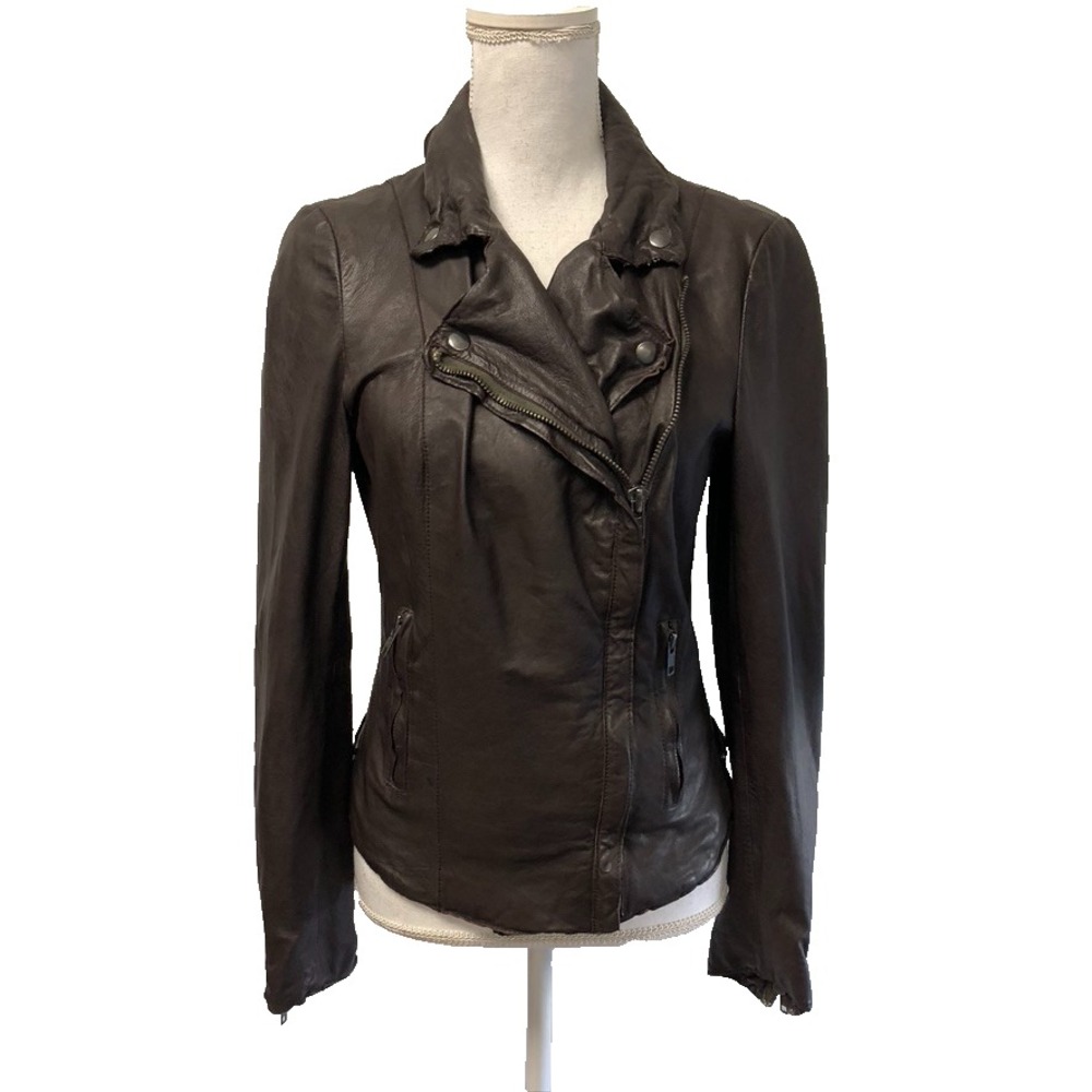 Muubaa Leather Biker Jacket Womens 10 Chocolate Brown Edgy Streetwear Rocker